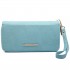 LP6683 - Miss Lulu Women Leather Look Double Zipped Long Purse Light Blue